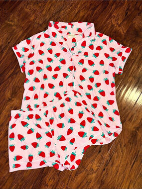 Bobbie Brooks Strawberry Print Sleepwear Pajama Set Pajama Set Pink & Red Medium